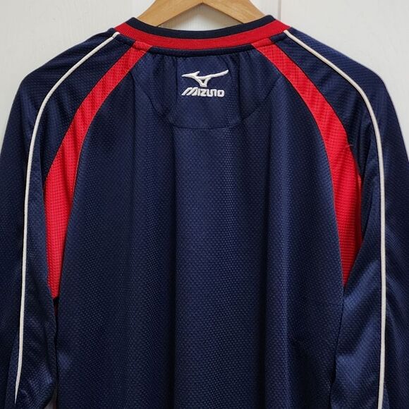 Mizuno Windbreaker Mens M Blue Red Cardinal W Logo Embroidered Long Slv Pullover - Picture 5 of 14